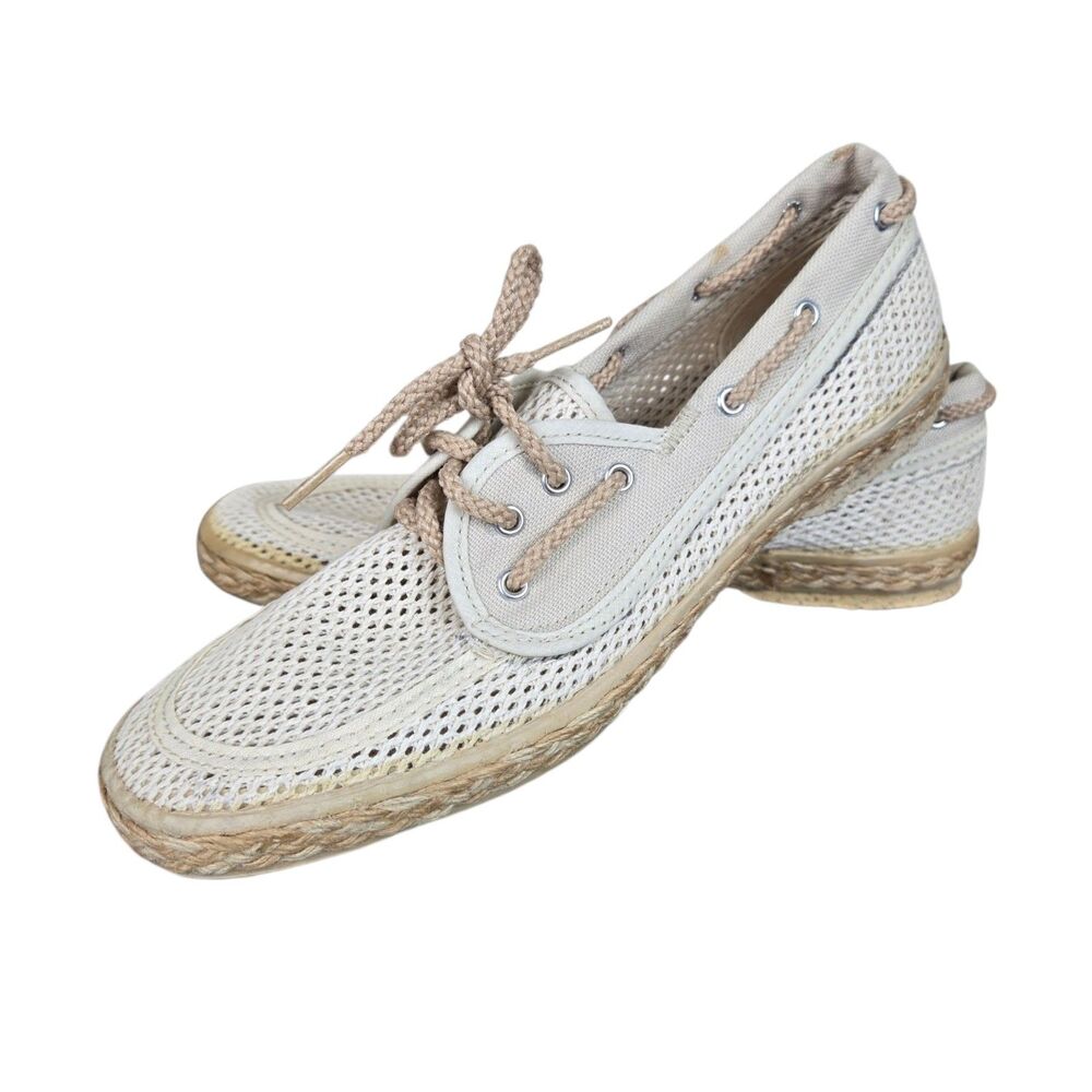 North Star Bata Loafers Boat Women's 6.5 Tan Lace Up Mesh Espadrille Comfort